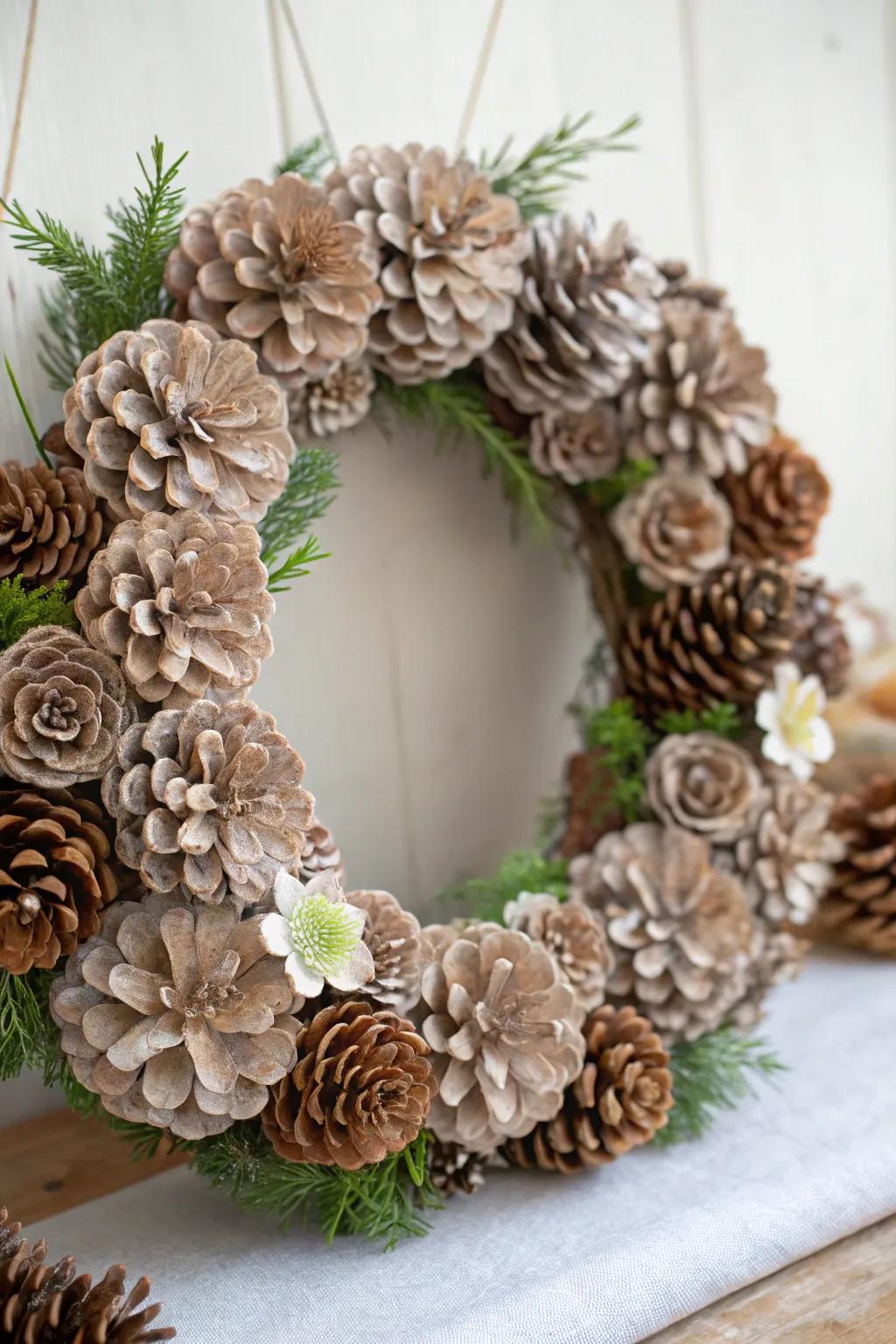Embrace the beauty of nature with a pinecone flower wreath, perfect for adding a touch of seasonal charm to your space.