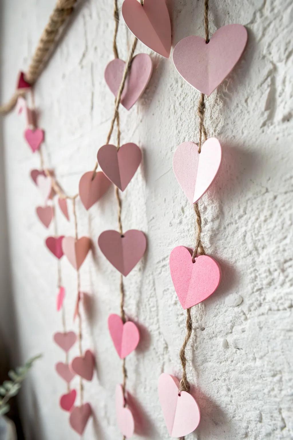 Add a touch of romance with this charming DIY pink heart garland, perfect for minimalist décor.