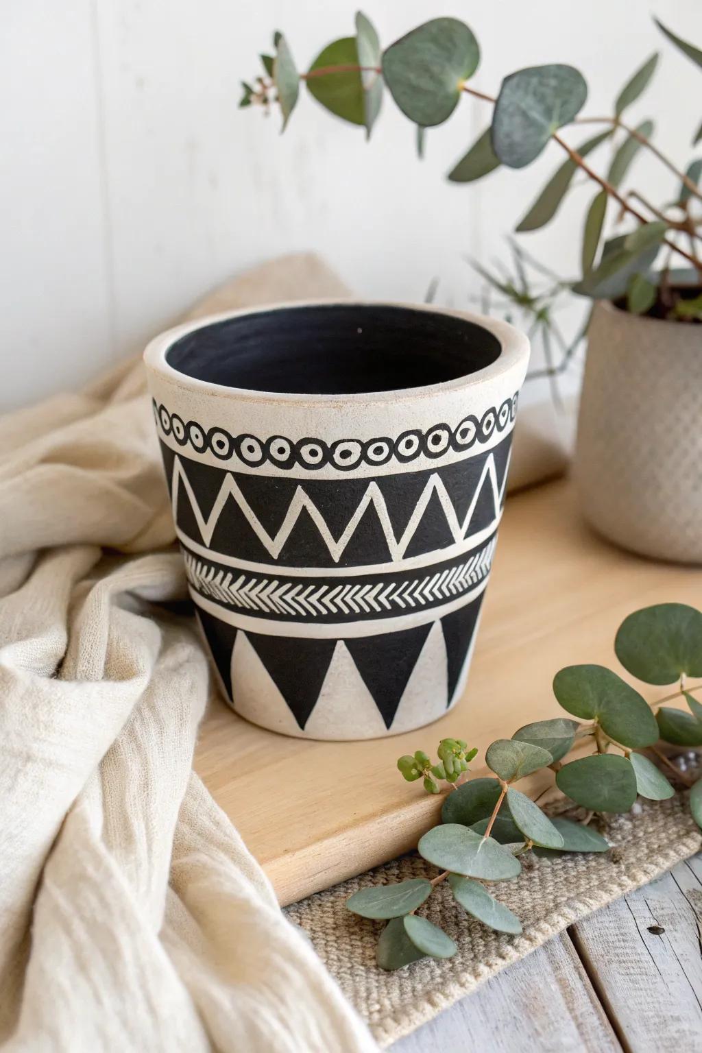 Elevate your decor with timeless black and white patterns. #ChicDesign #ScandiBoho