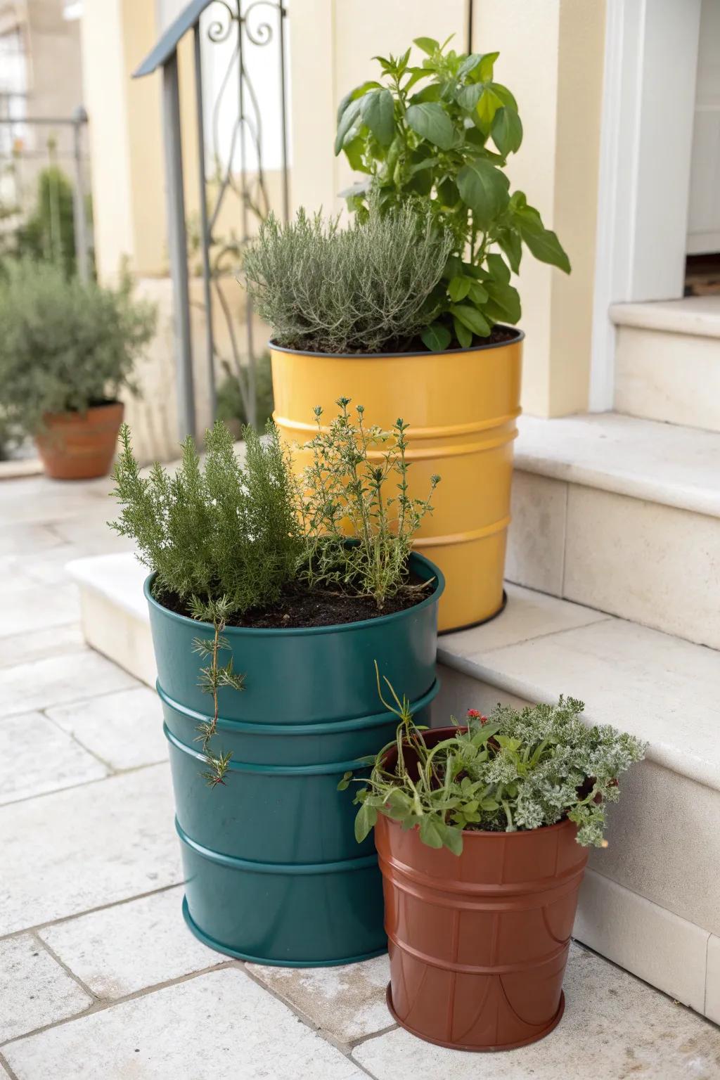 Elevate your garden game with a vibrant and space-saving tiered barrel planter display.