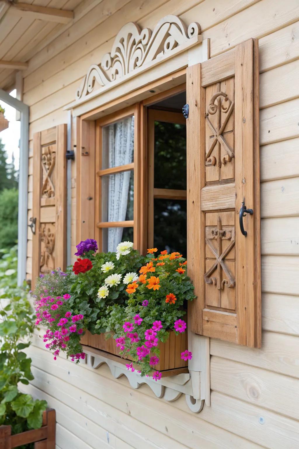 Transform your playhouse into a cozy haven with charming windows and blooming flower boxes.