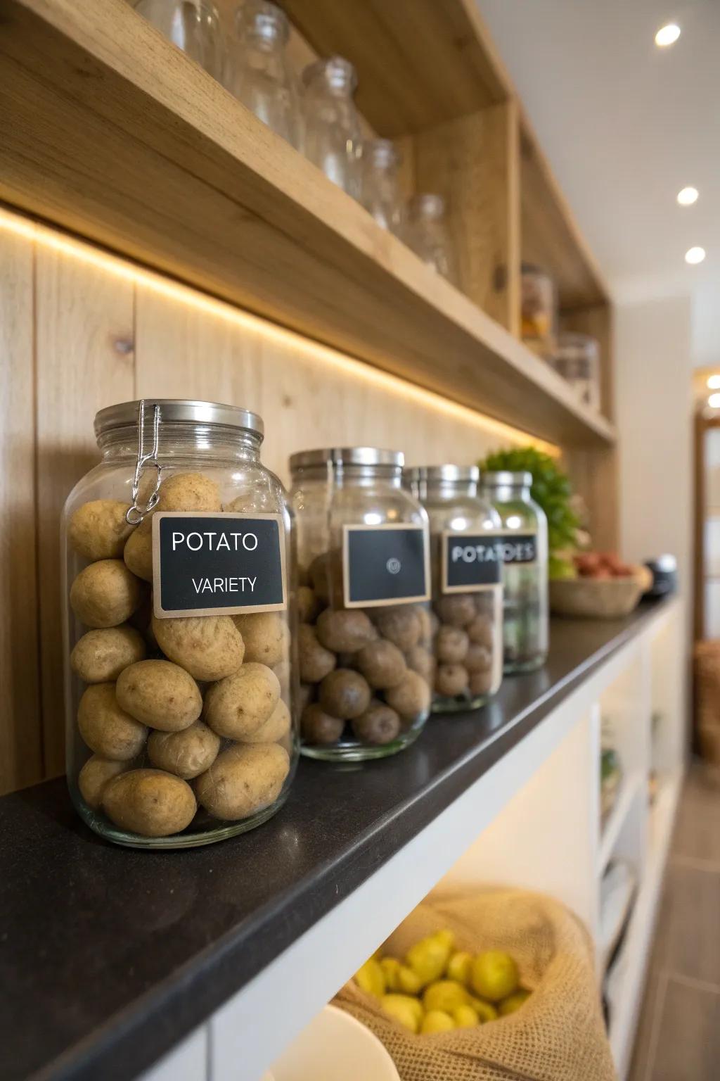 Chalkboard labels add a personal touch to potato storage.