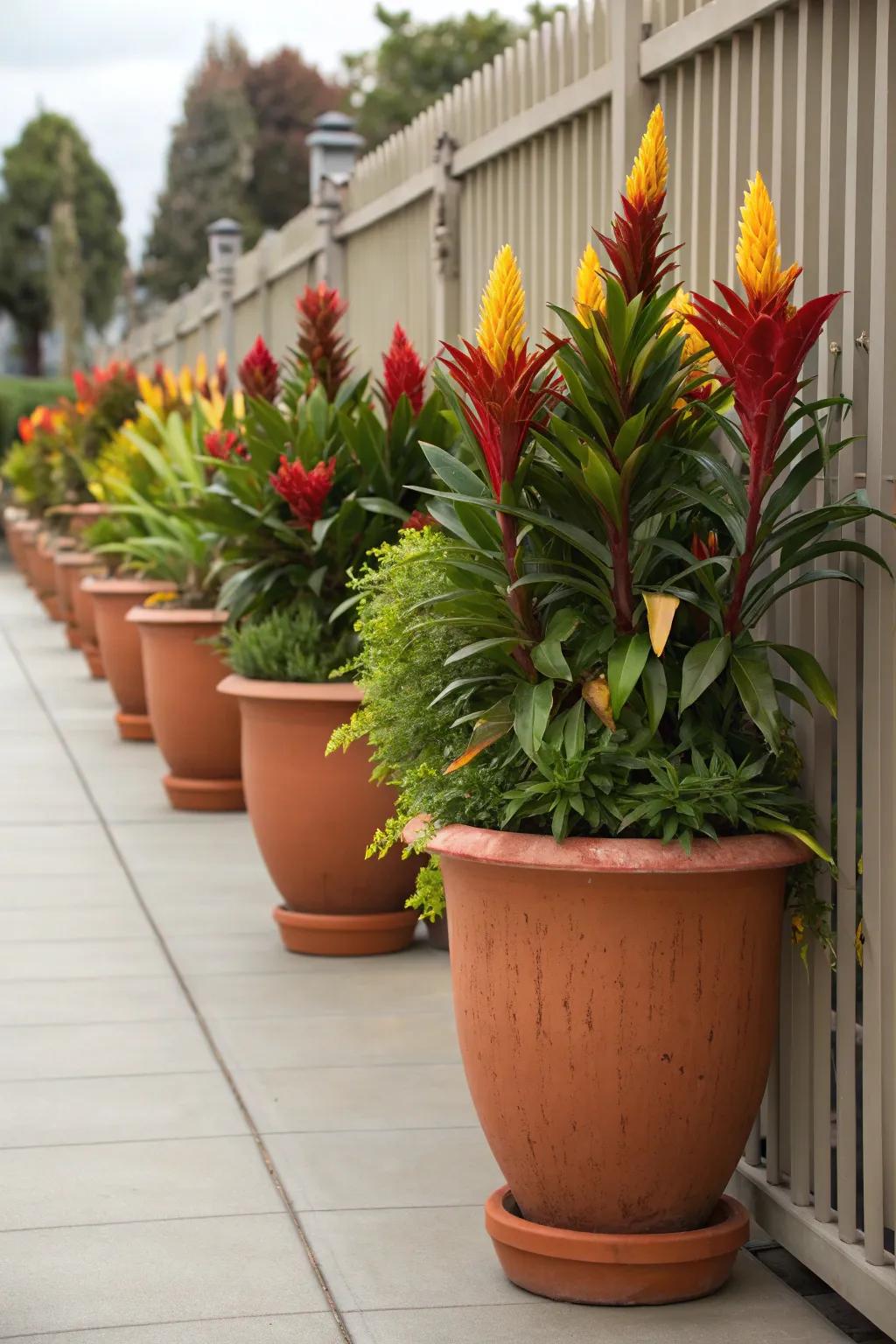Elevate your space with a vibrant potted plant perimeter—where style meets privacy.