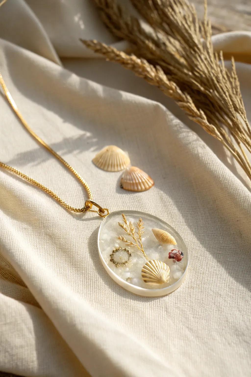 Capture the ocean's essence with this exquisite resin seashell pendant, a perfect blend of minimalist elegance and boho flair.