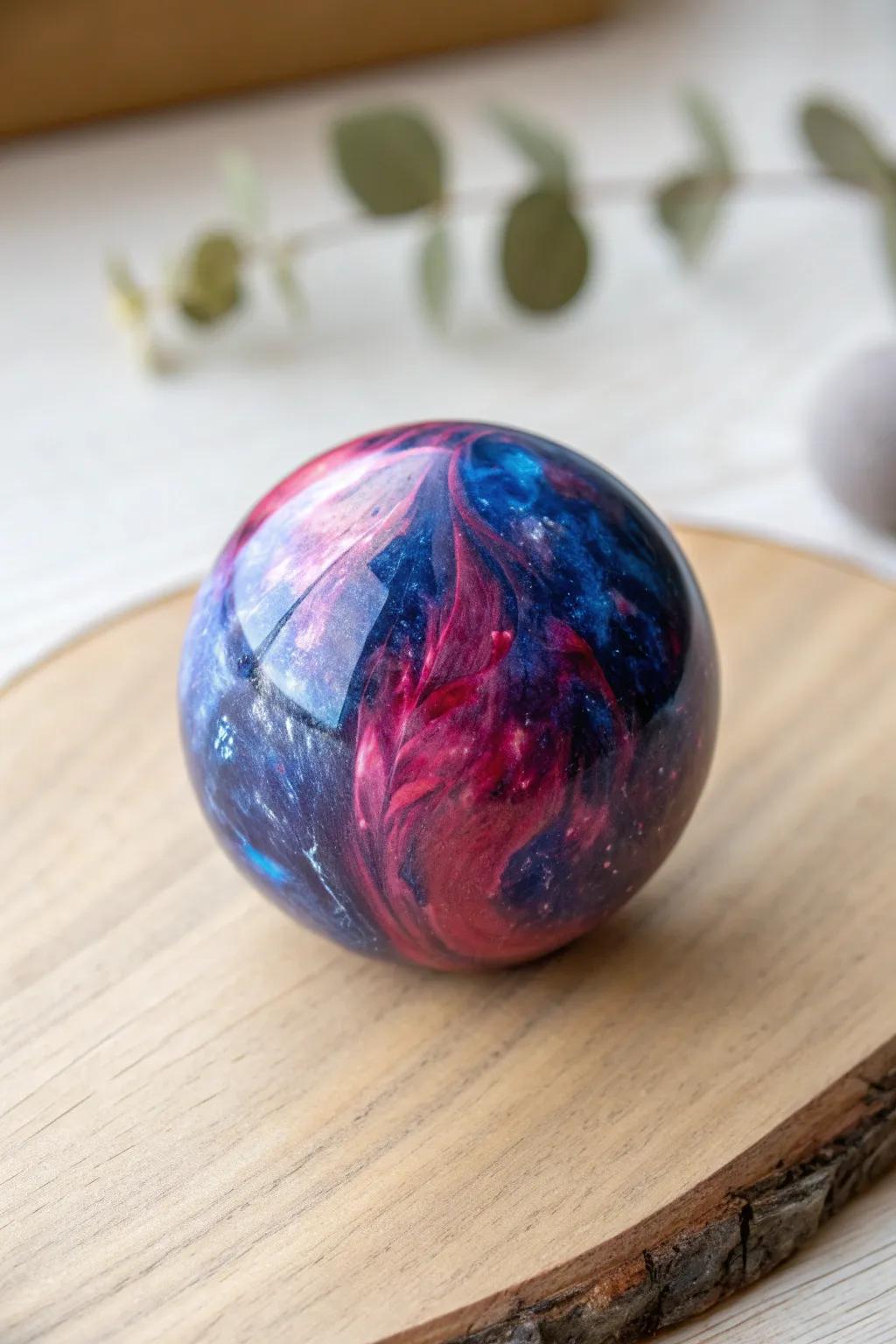 Captivating swirls of color captured in a single resin sphere - a perfect blend of artistry and elegance.