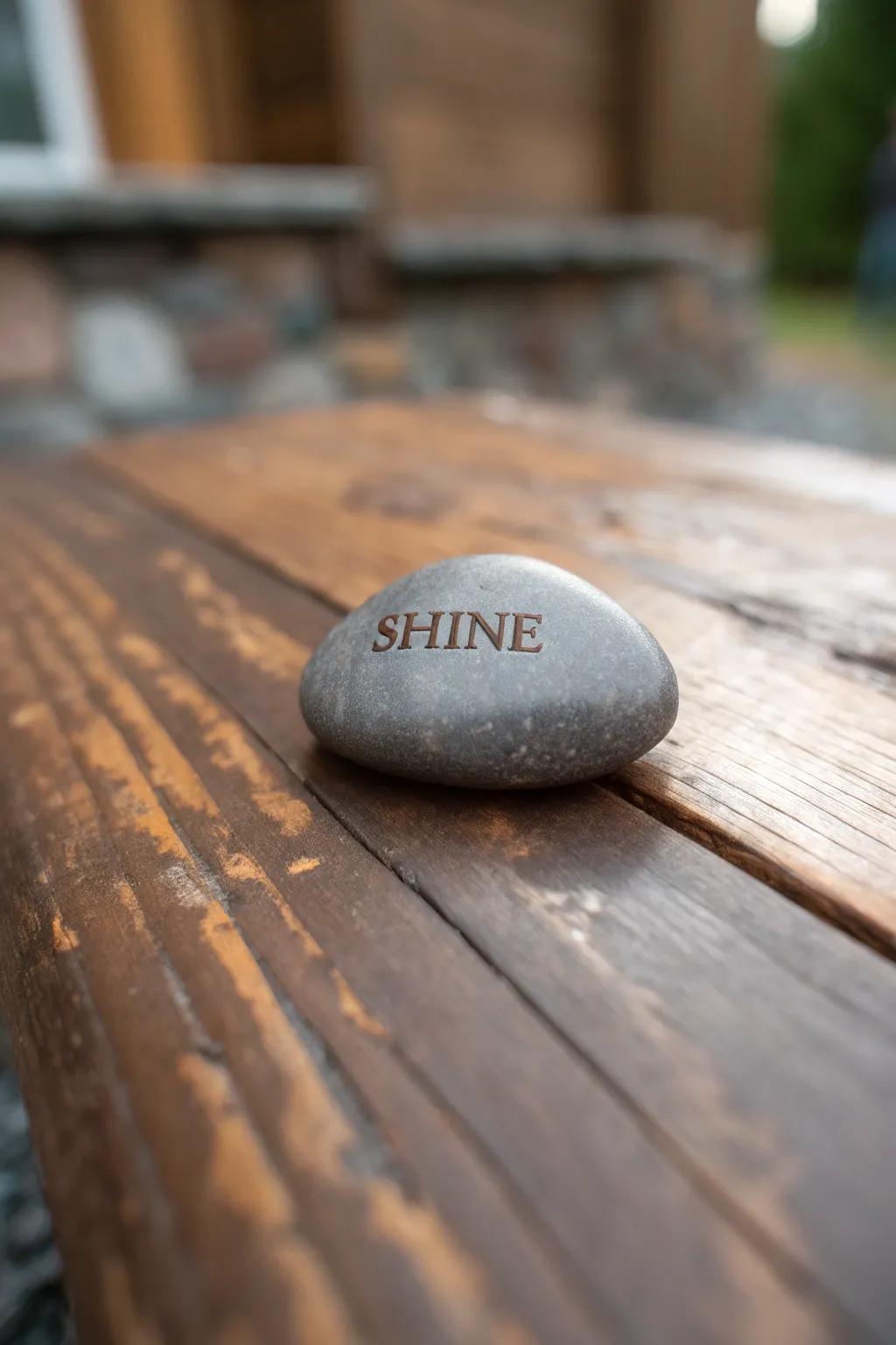 Let this beautifully carved stone be your daily reminder to 'shine' and embrace the power of words.