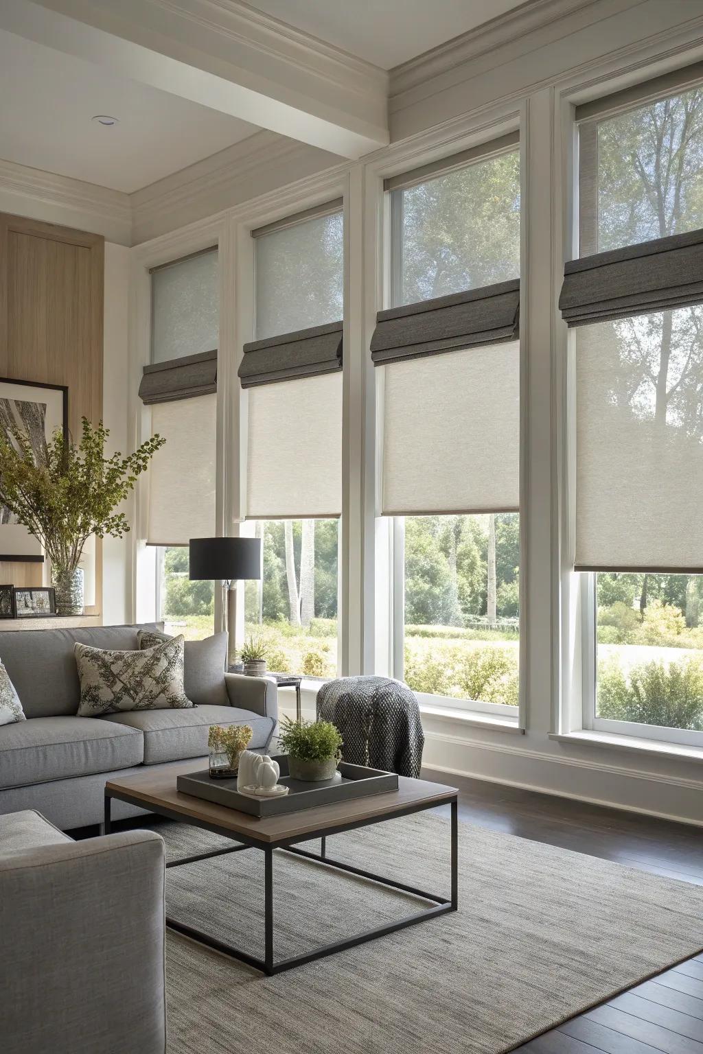 Dual shades offer versatility for any time of day.