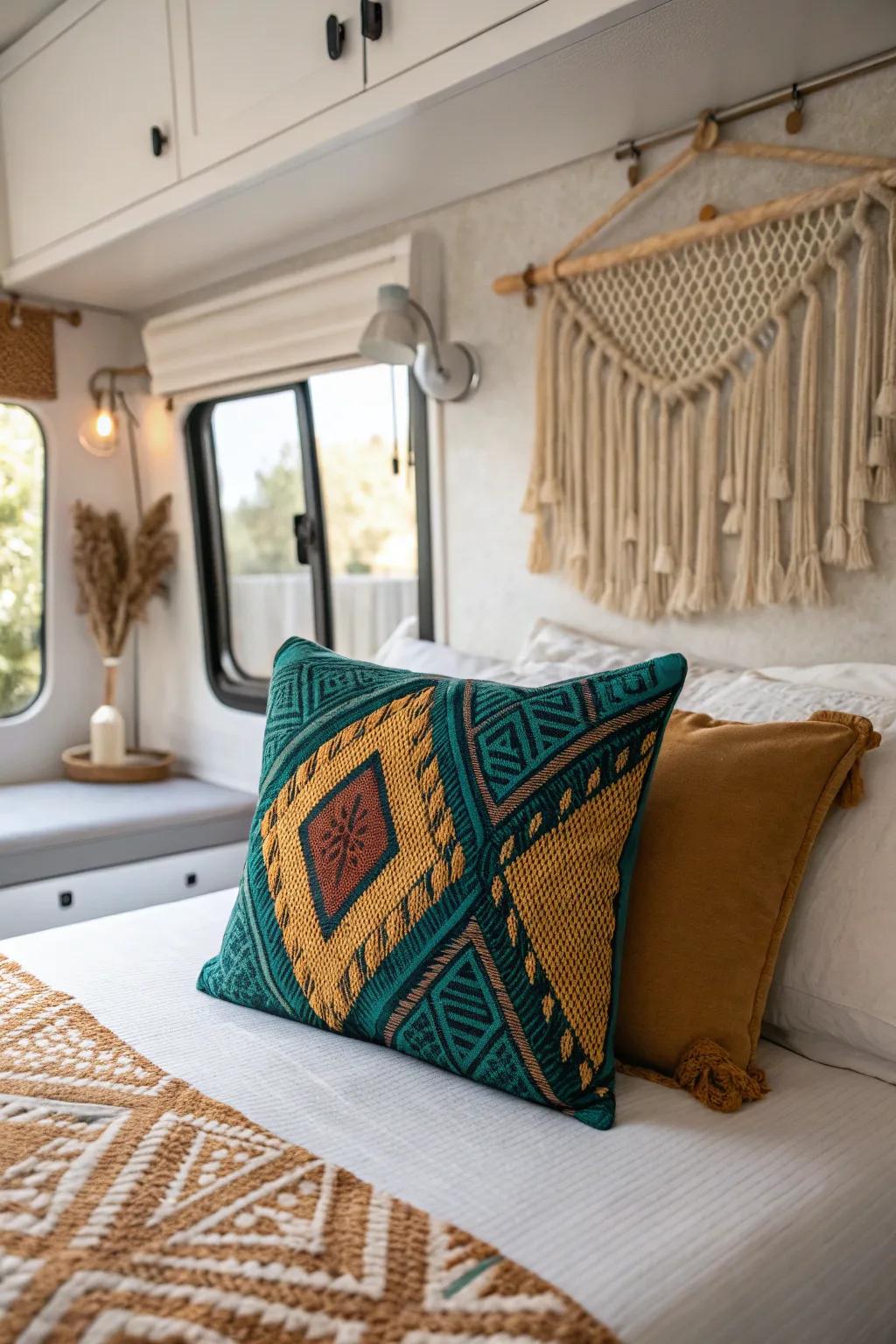 Transform your RV bedroom with a touch of personal flair and vibrant elegance.