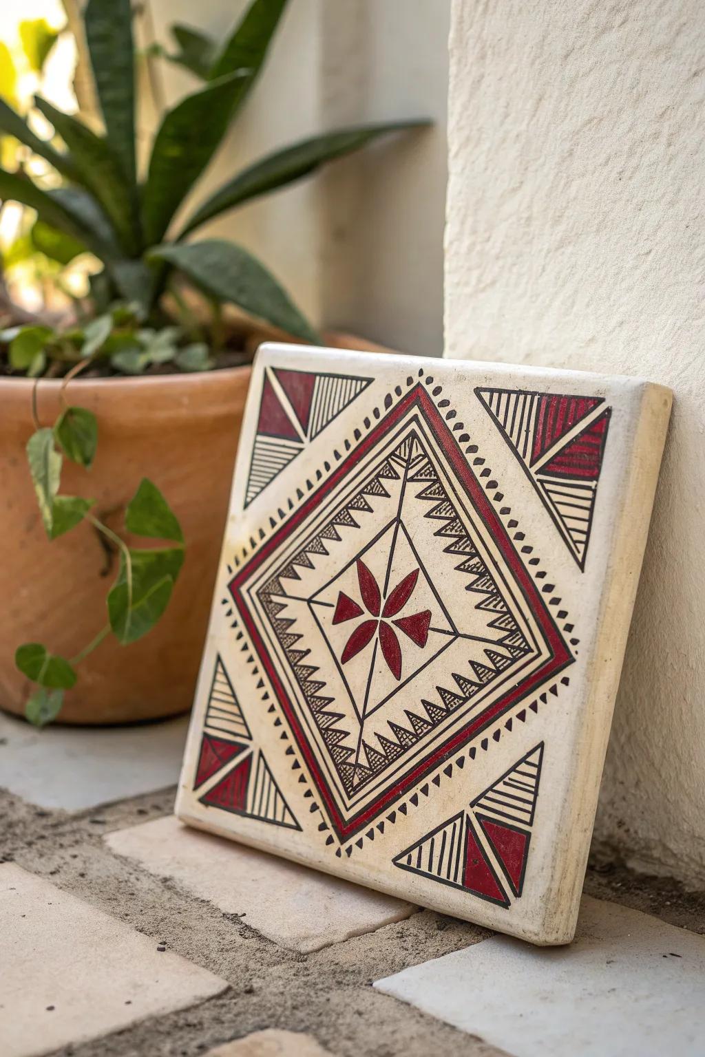 Transform your space with the timeless allure of geometric sgraffito tiles - where minimalism meets bold artistry.