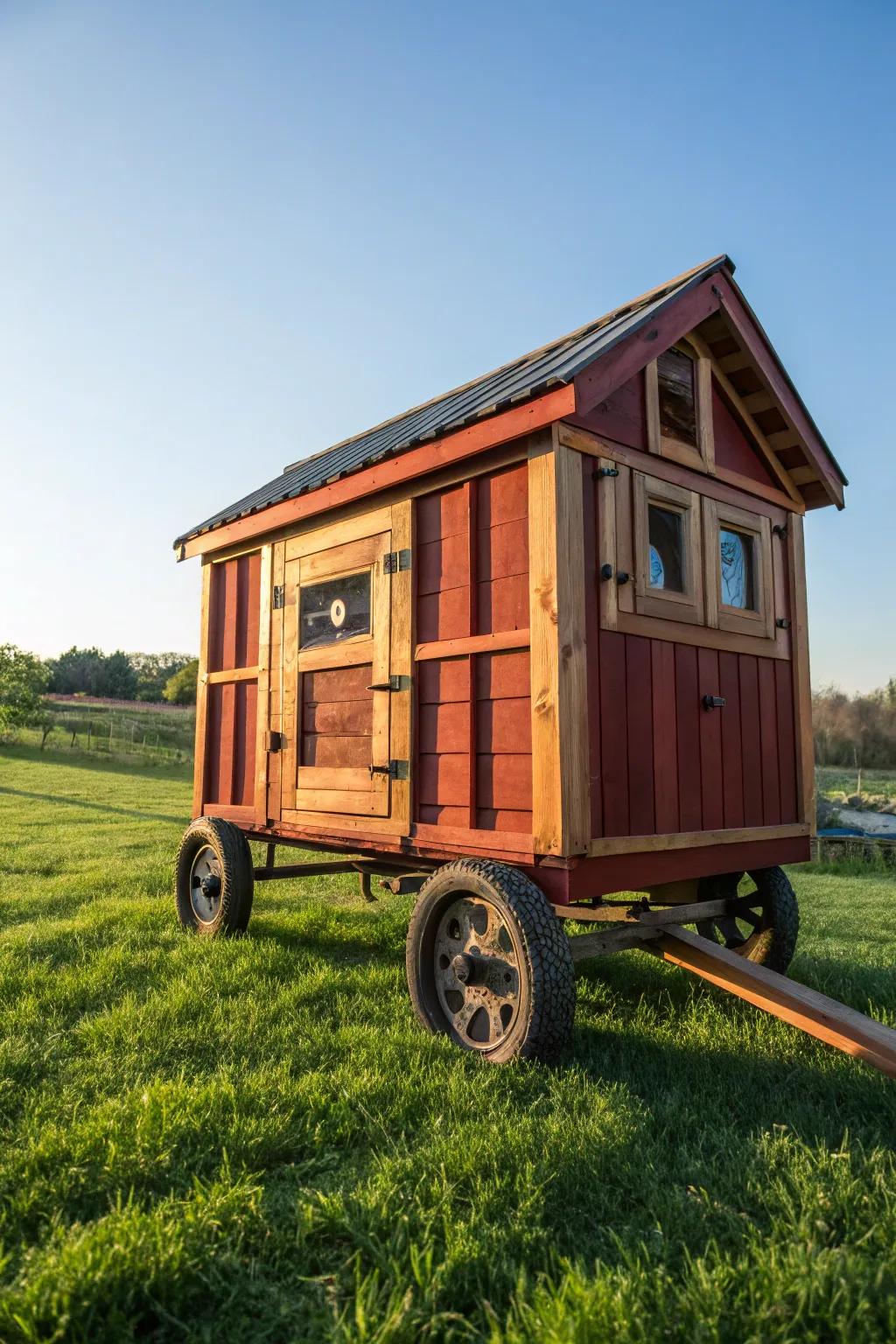 Roll into style with this exquisitely crafted mobile chicken coop!
