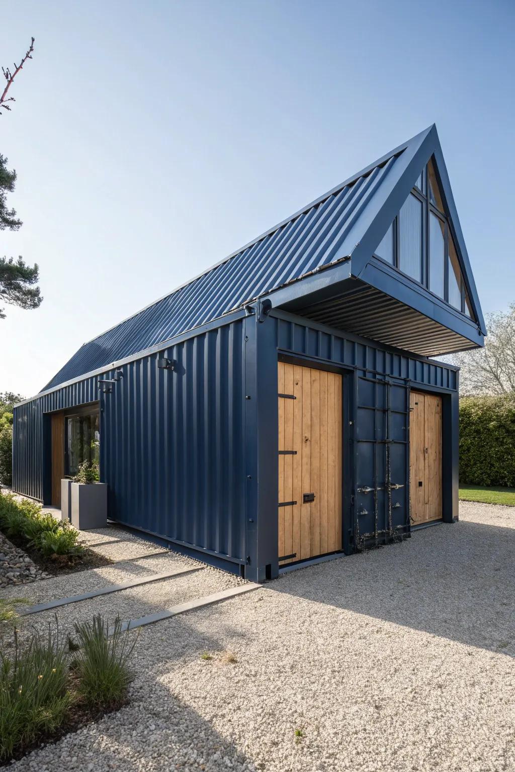 Elevate your garage style with a sleek pitched roof design that marries function and flair.