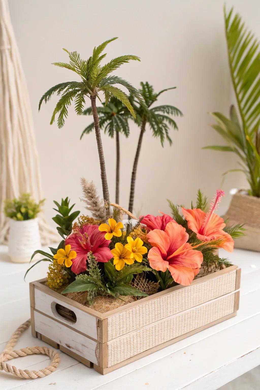 Escape to Paradise: A Tropical Shoe Box Float with Scandinavian Elegance