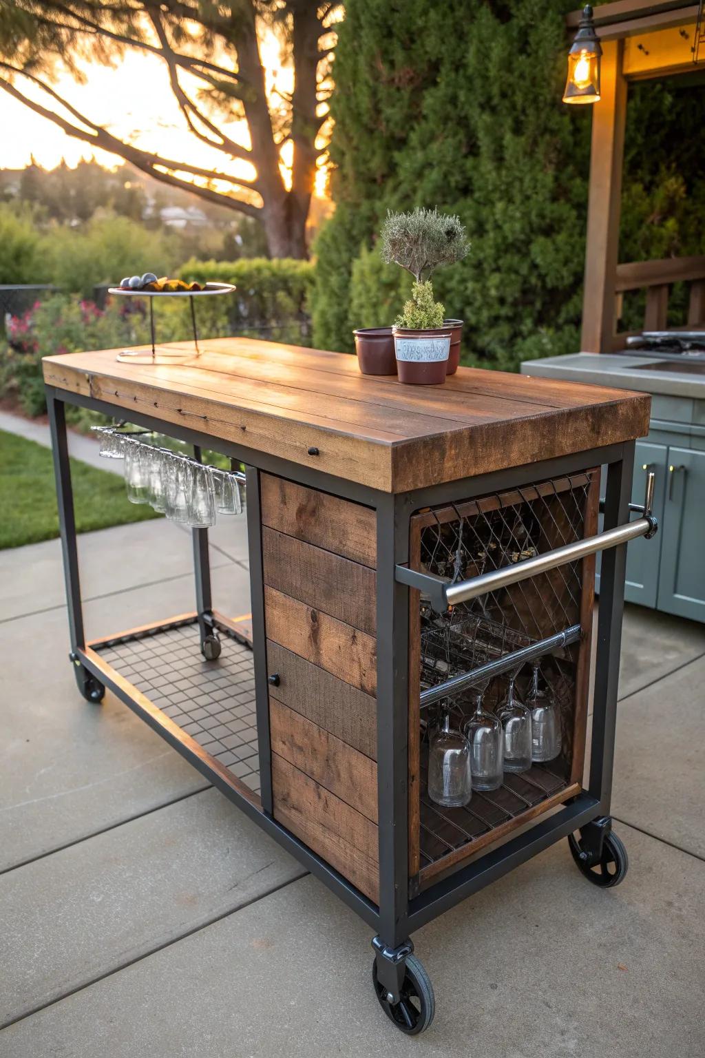 Transform your patio into a party paradise with this stylish shopping cart bar!