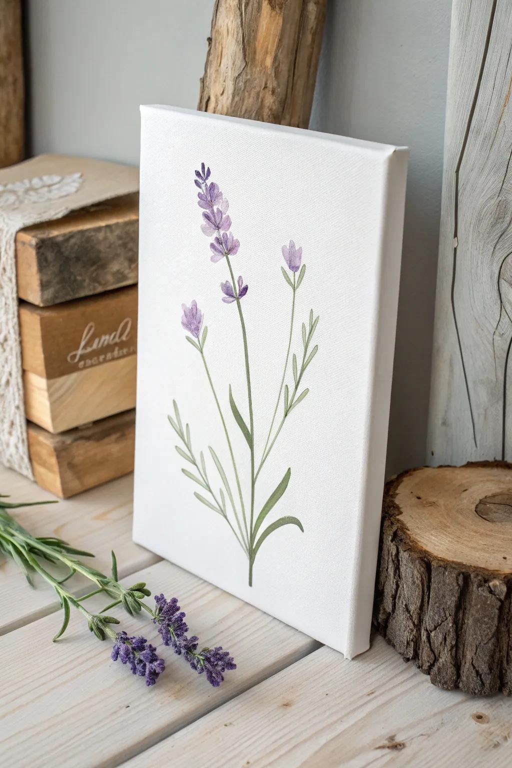 Embrace tranquility with the elegance of a single lavender painting.
