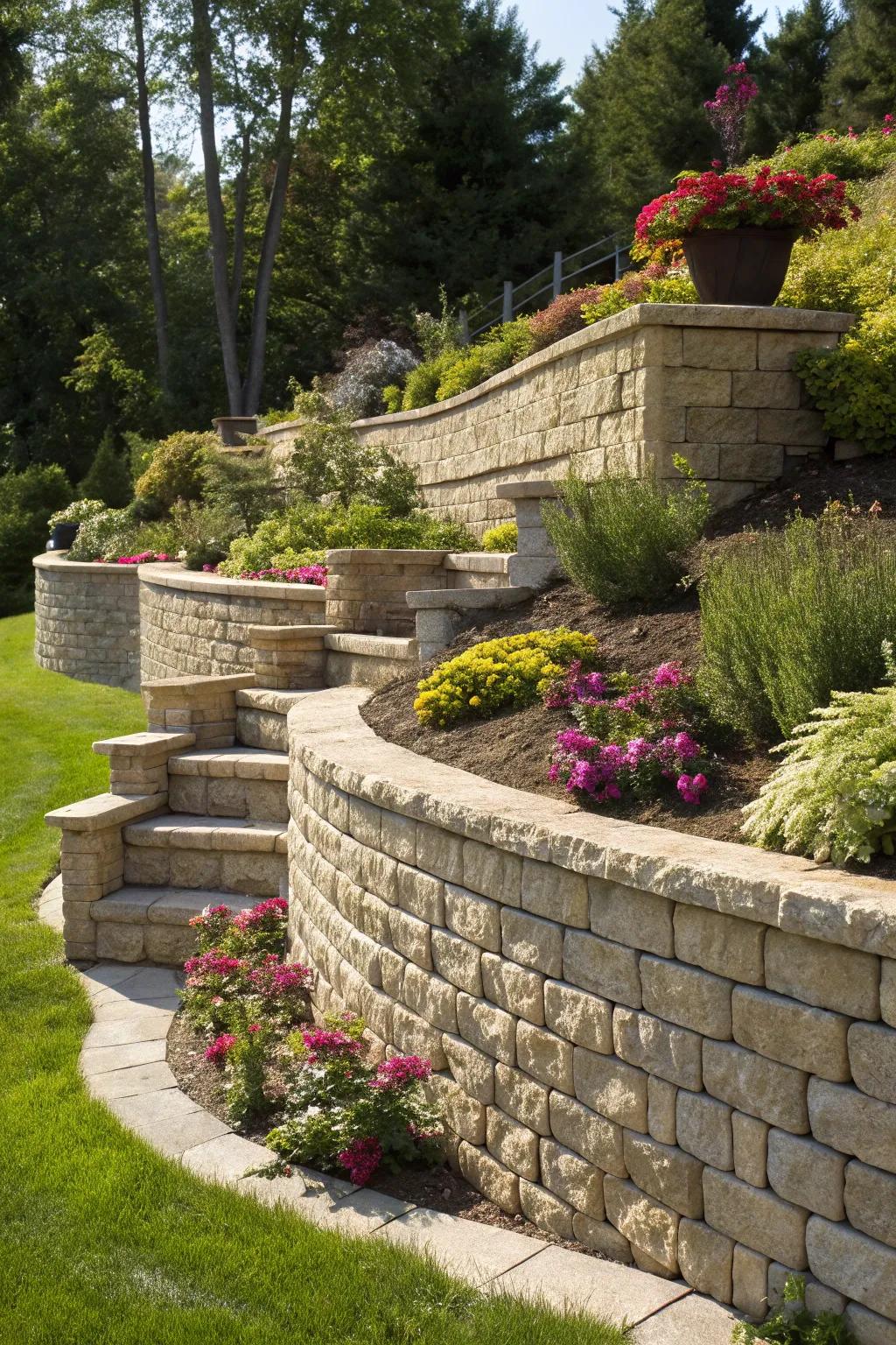 Transform your slope into a masterpiece with tiered garden magic.