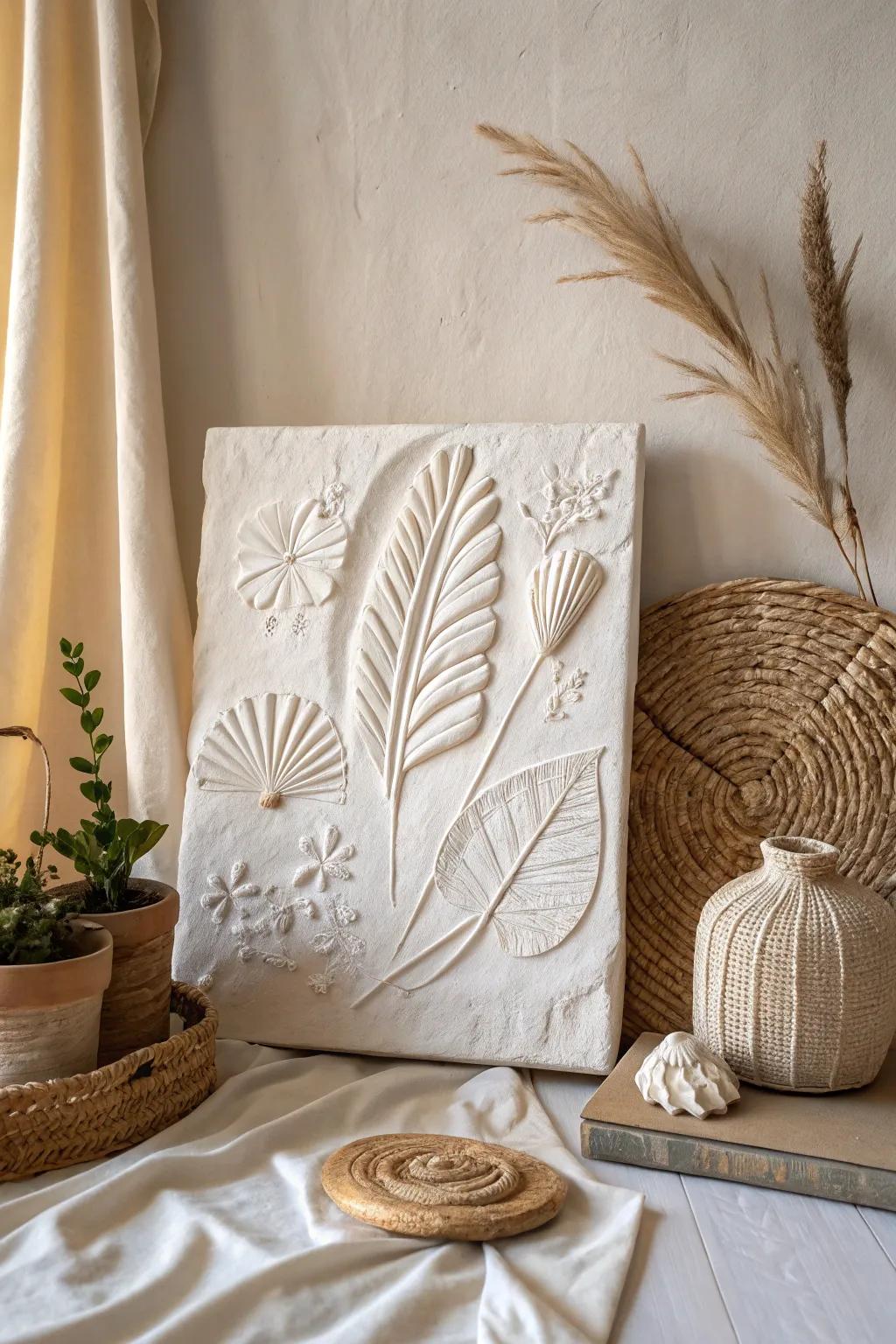 Discover the art of simplicity with a tactile plaster relief sculpture, where everyday textures become extraordinary.