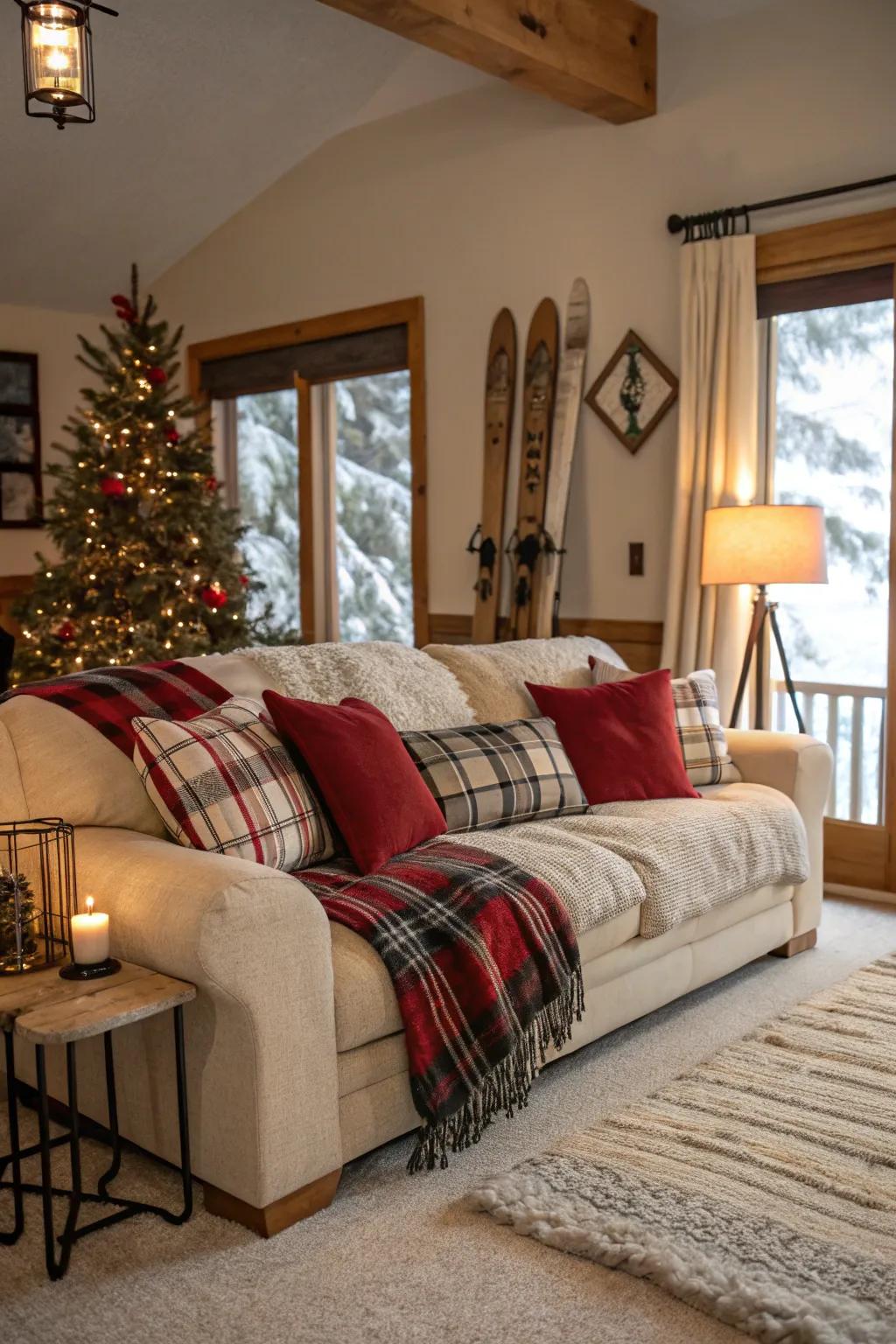 Infuse your space with the warmth of plaid patterns for a ski lodge feel.