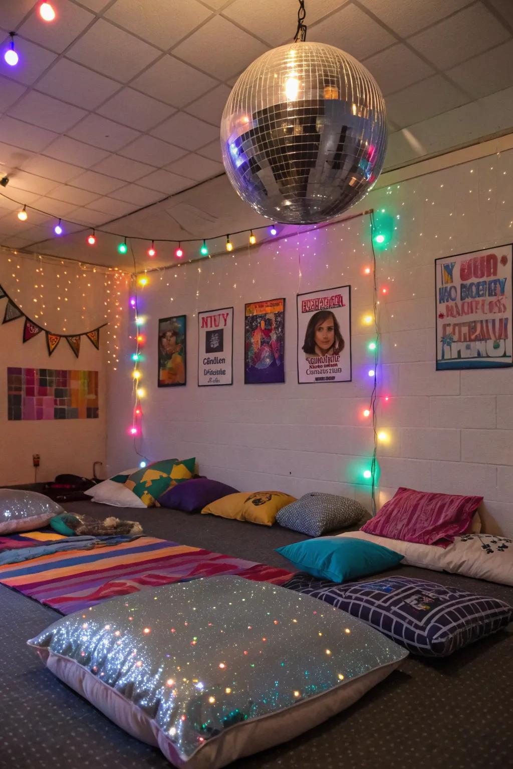 Dance the night away with a vibrant Retro Disco sleepover theme.