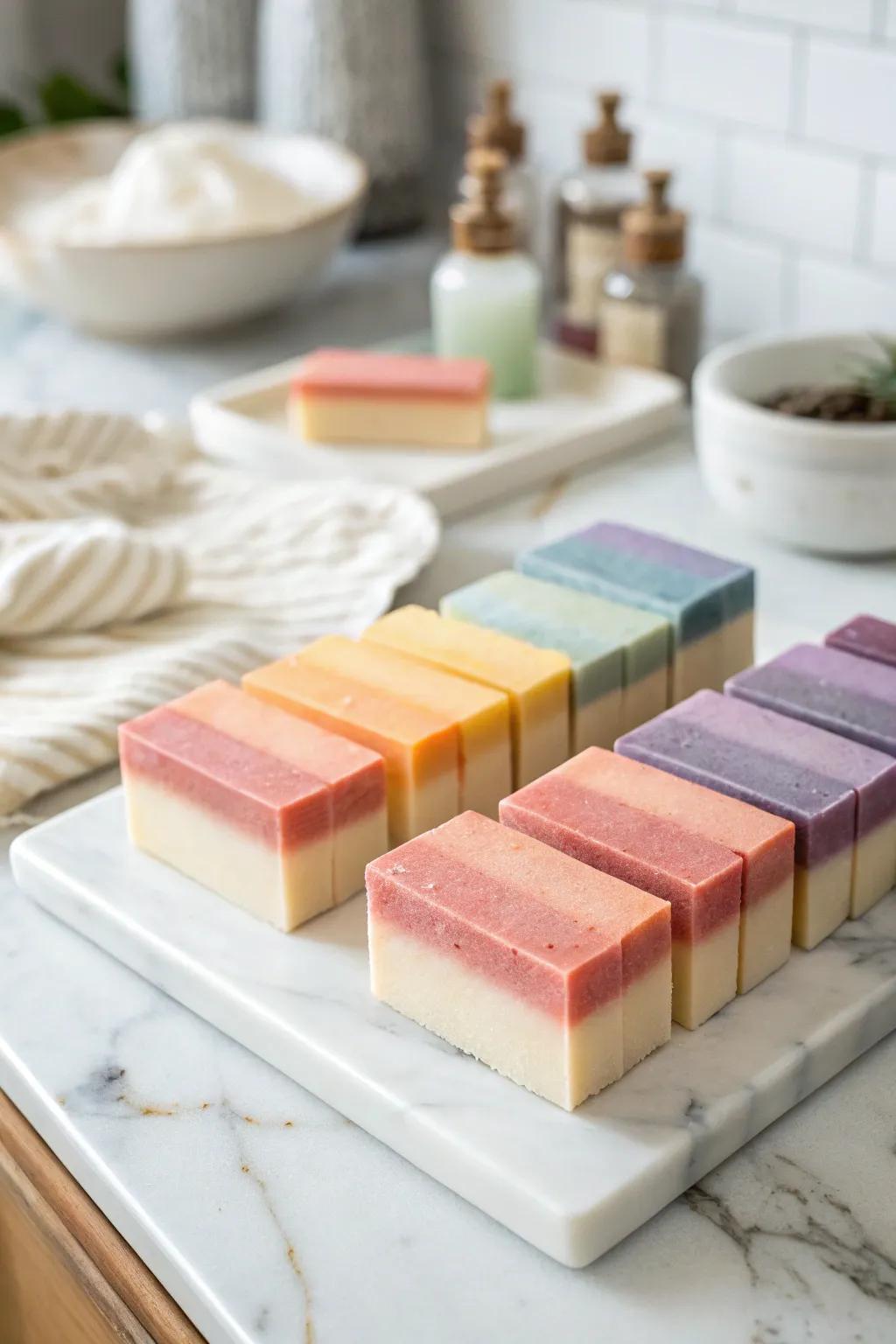 Soap bars featuring a beautiful layered gradient effect.