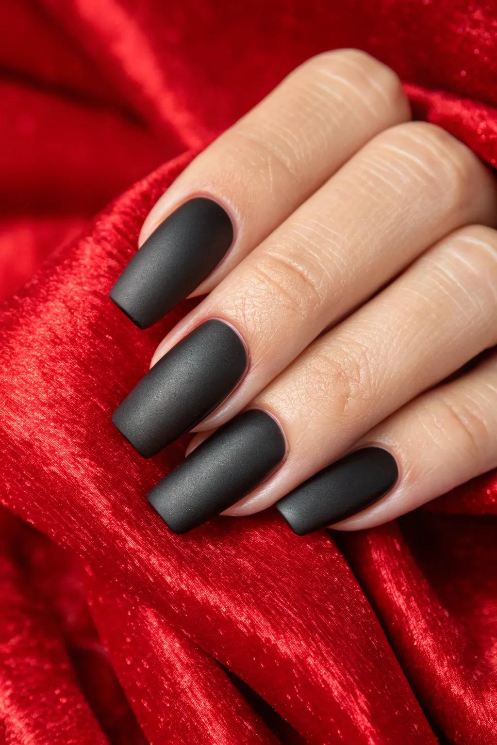 Unleash your inner rock star with these chic matte black nails.