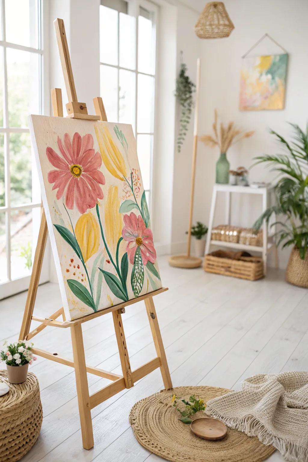 Unleash your creativity with abstract floral art—bold colors and broad strokes bring spring to life!
