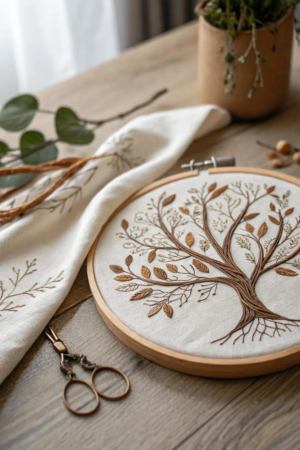 Embrace nature's tranquility with this stunning tree silhouette embroidery, perfect for bringing a calming touch to any space.