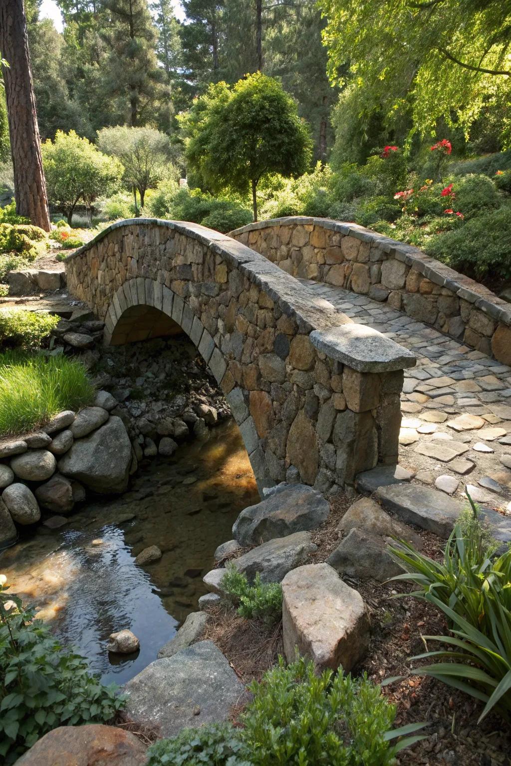 Step into a world of craftsmanship with this stunning stone bridge – where curiosity meets elegance.