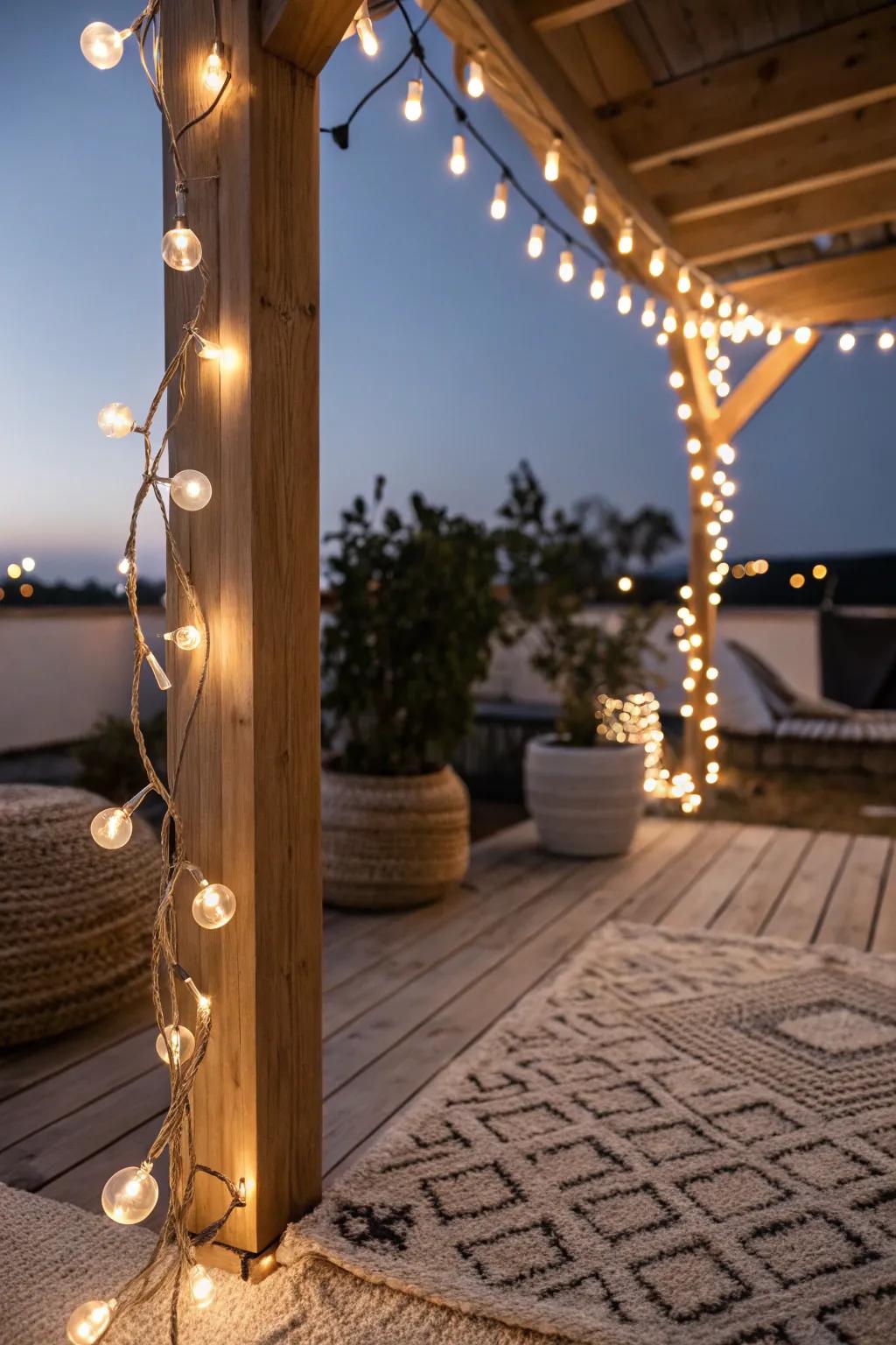 Illuminate your evenings with the enchanting glow of string lights, transforming your patio into a serene retreat.