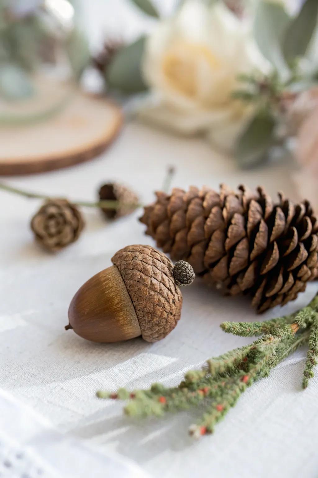 Discover the natural beauty of acorns and pine cones—perfect for adding a touch of nature to your Thanksgiving decor.