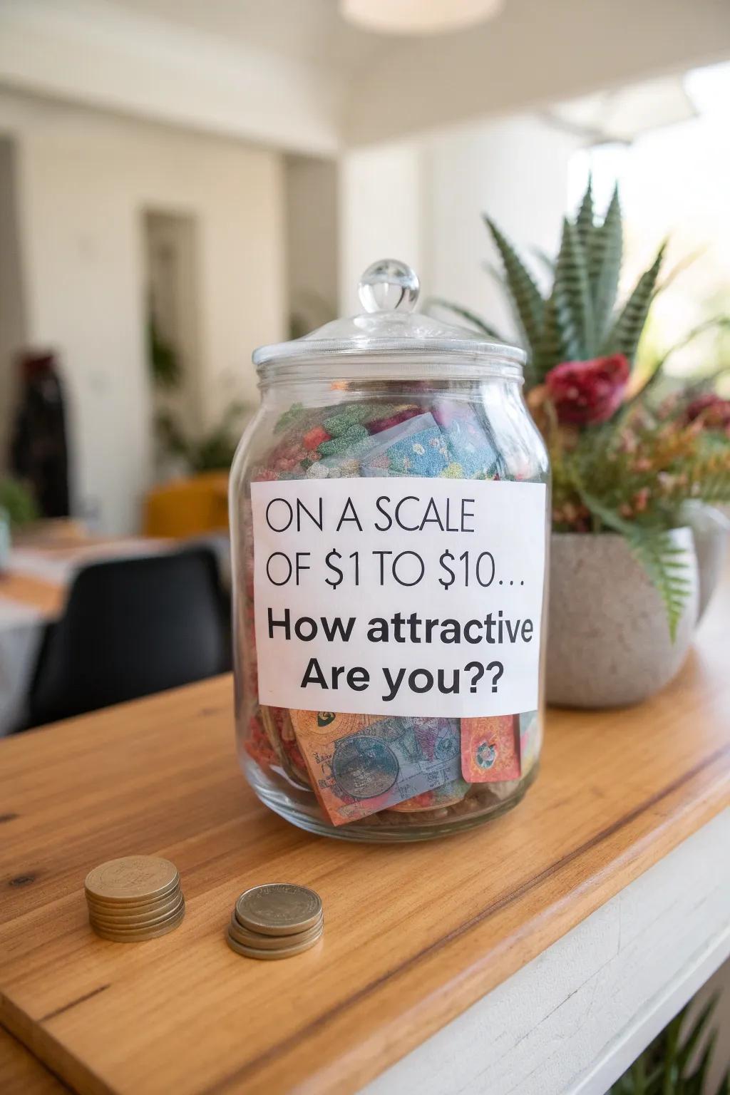 Transform tipping into a playful self-reflection with this charming tip jar idea!
