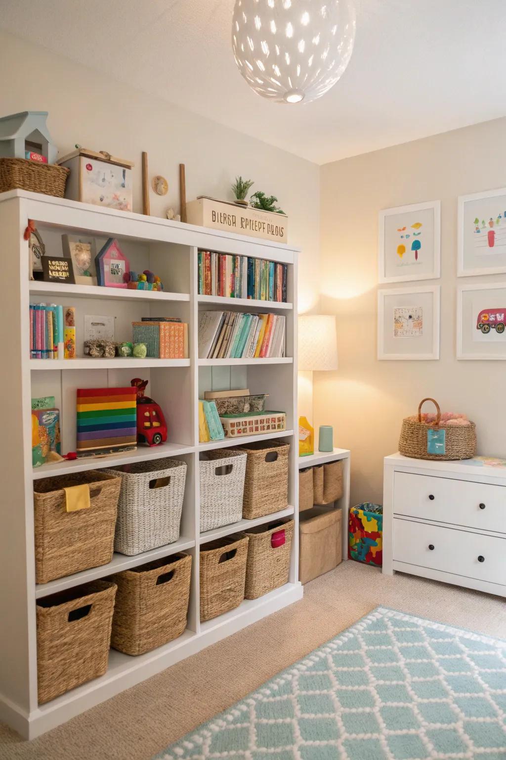 Smart storage solutions keep the room organized and clutter-free.