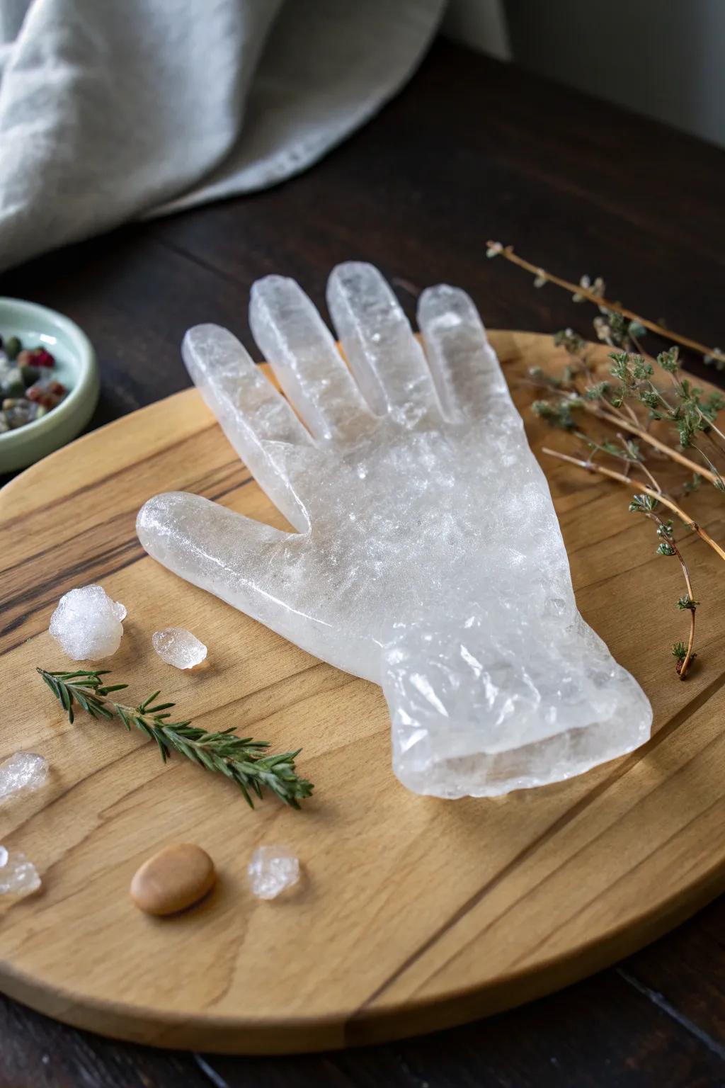 Discover the beauty of icy elegance with this ethereal frozen glove surprise.