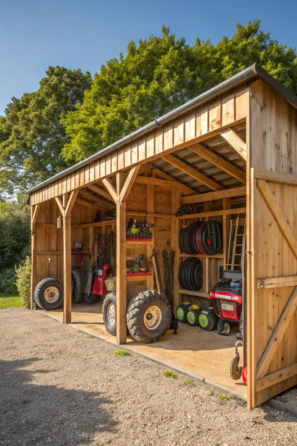 Versatile Craftsmanship: A multi-bay tractor shed that combines functionality with timeless design.