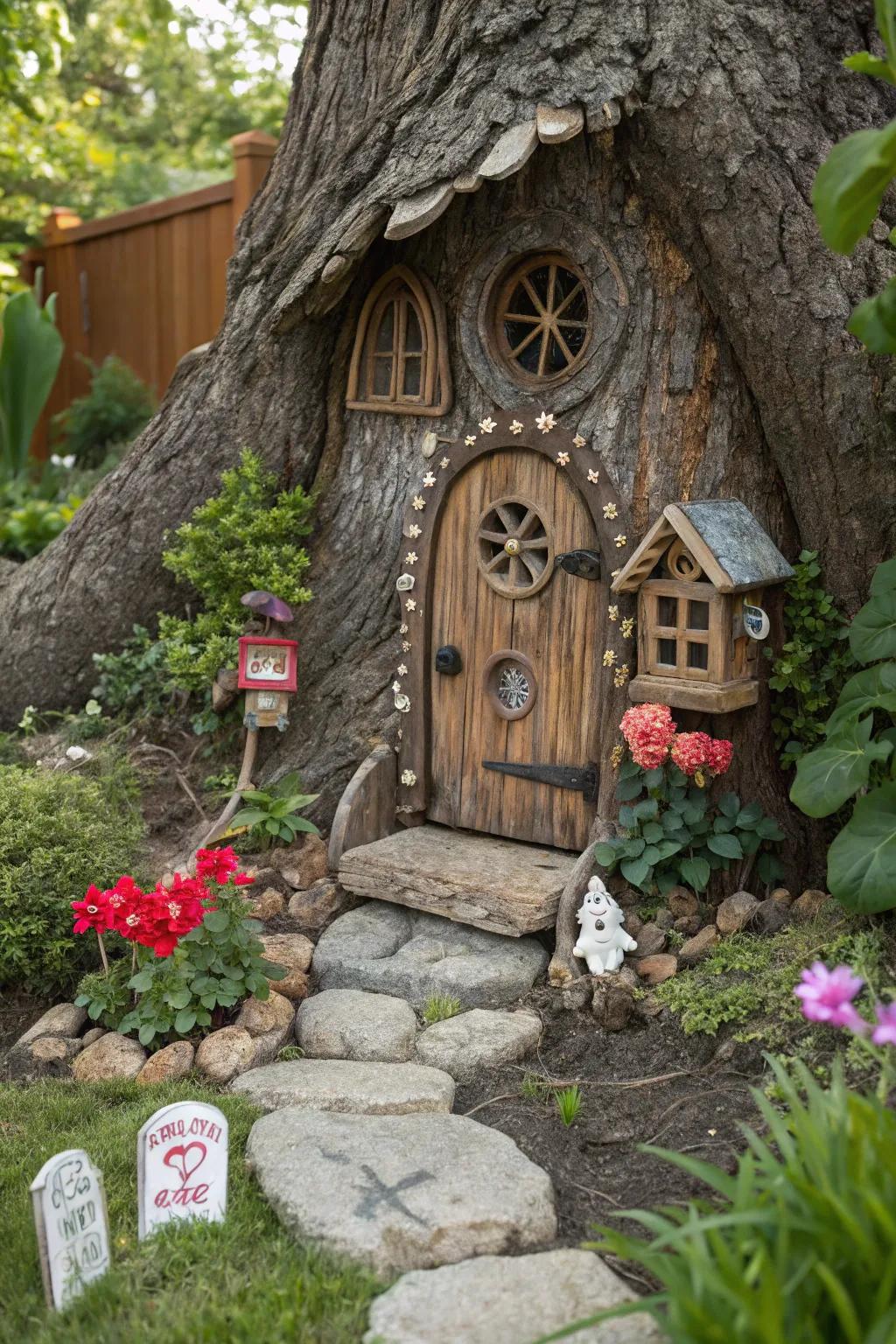 Step into a world of wonder with this charming gnome home, where craftsmanship meets magic.