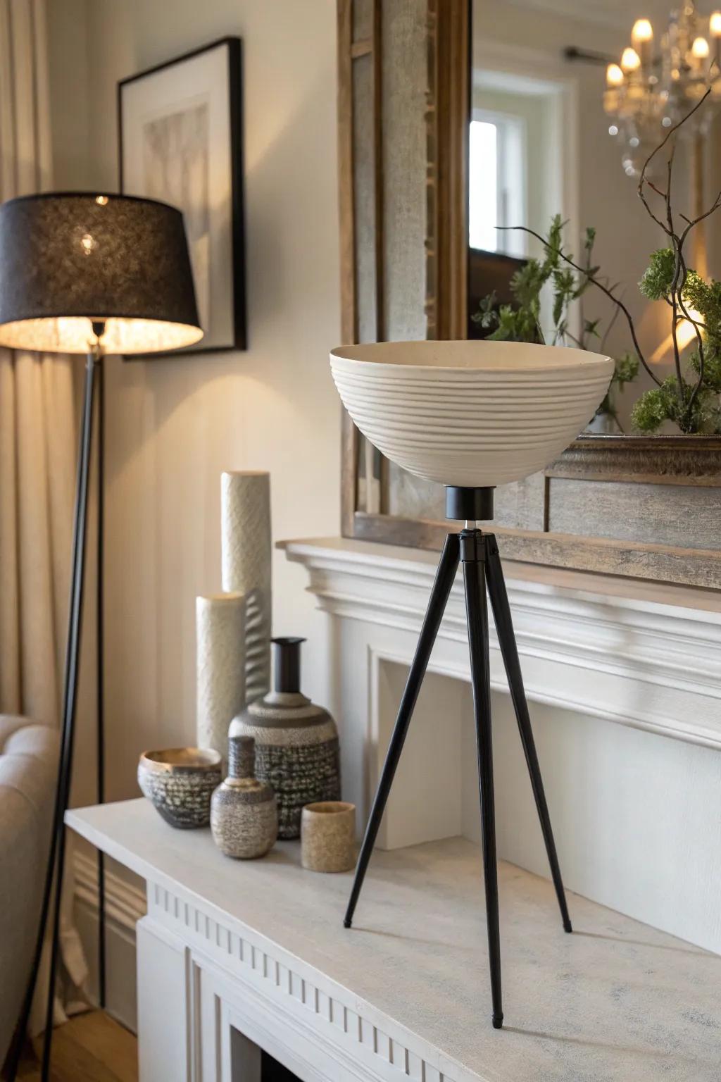 Unique shapes in tripod vessels capture artistic creativity.