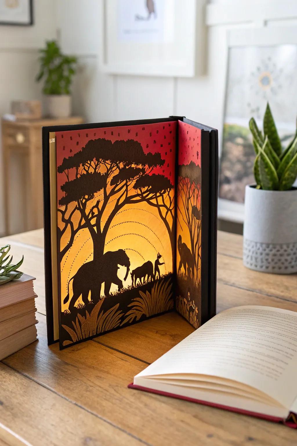 Embark on a safari adventure with this exquisitely crafted tunnel book, where simplicity meets the wild beauty of nature.