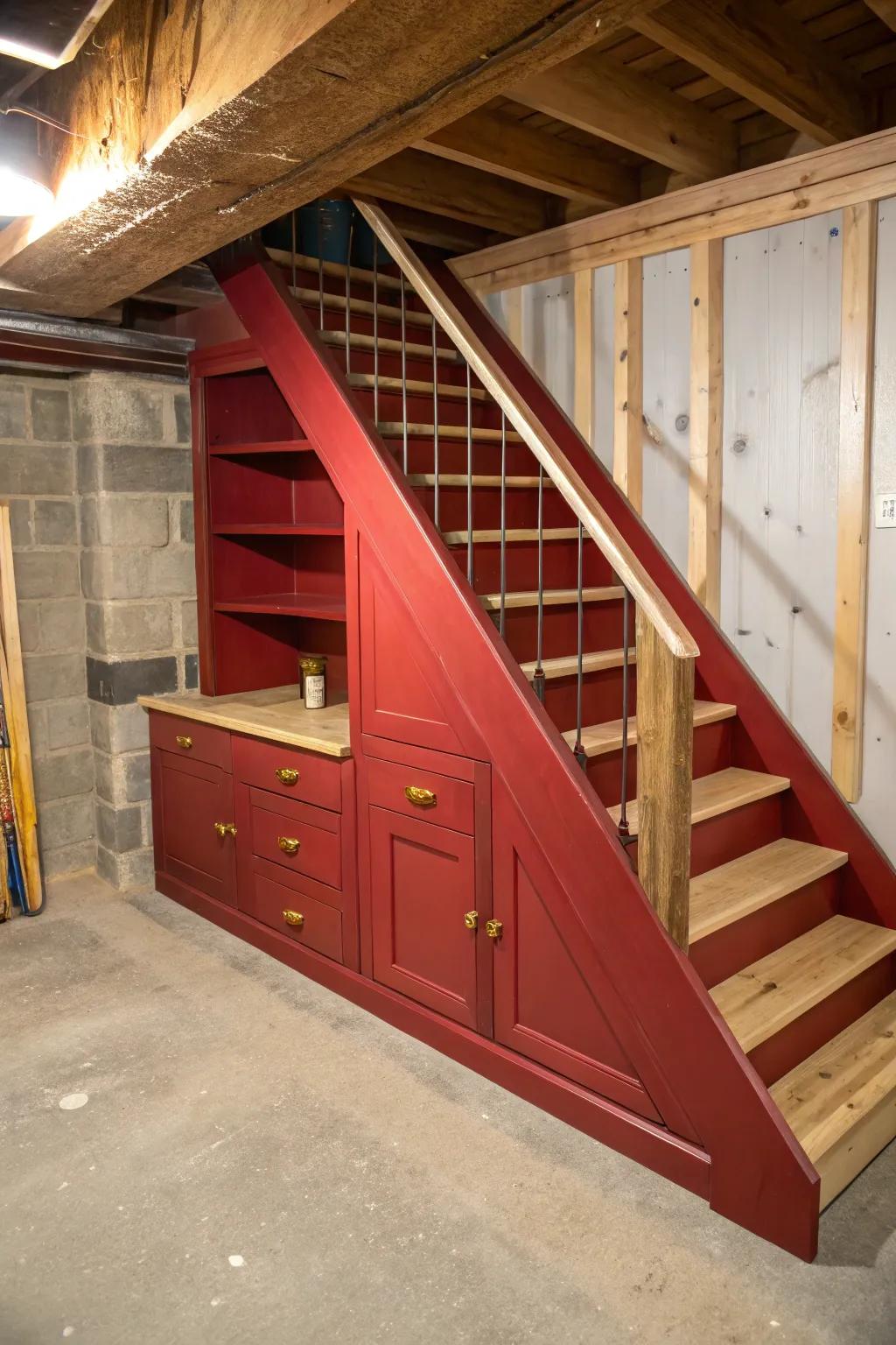Transform your basement with bold, handcrafted under-stair storage.