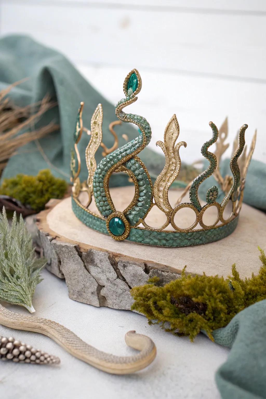 Transform into the enchanting Medusa with this stunning handcrafted crown—perfect for a Halloween look that's both bold and bewitching!