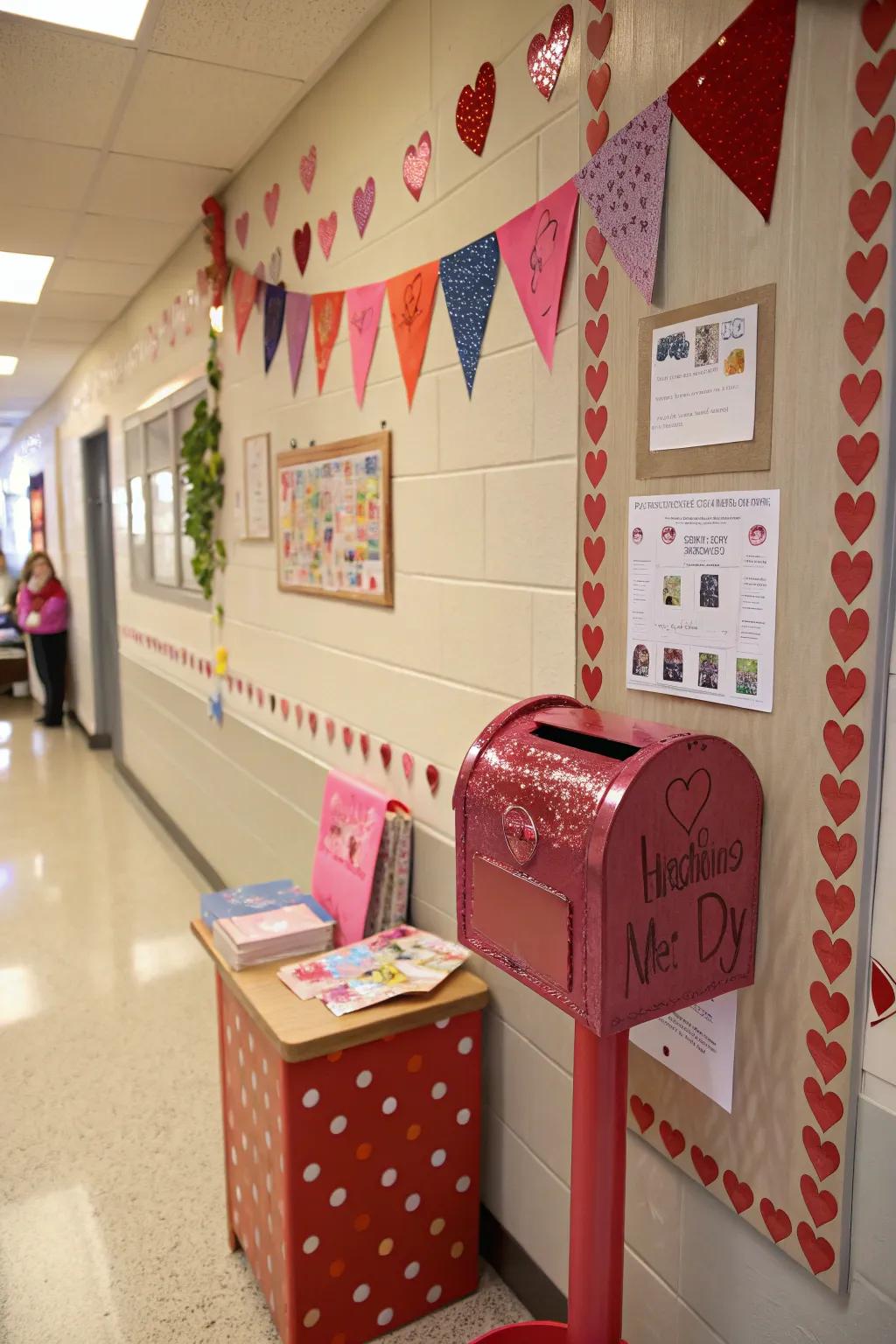 A charming mail station for exchanging Valentine's Day cards.