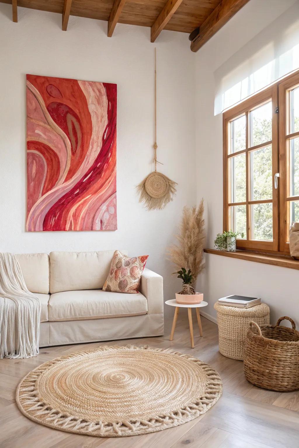 Express your love with vibrant abstract art this Valentine's Day, bringing warmth and emotion to your minimalist space.