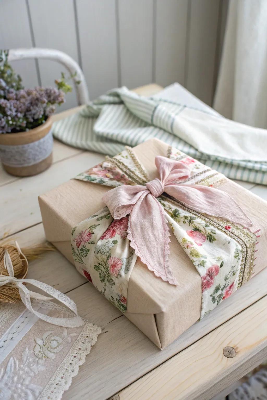 Elevate your gift wrapping with handcrafted fabric ribbons for a touch of vintage charm.