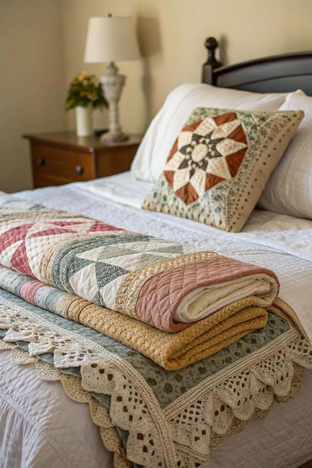 Layered textiles bring warmth and nostalgia.