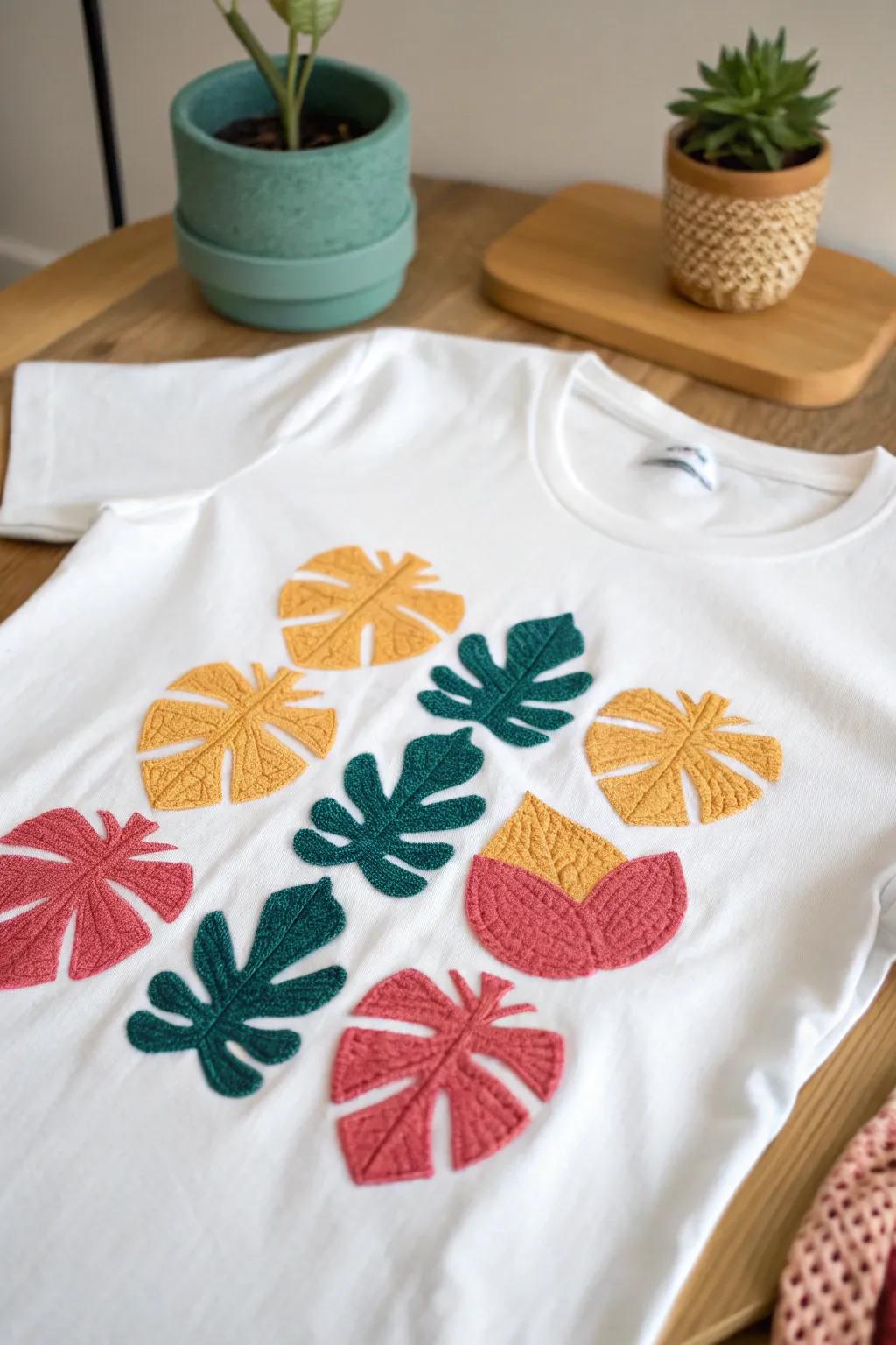 Elevate your style with colorful appliqué accents – where simplicity meets artistic flair.
