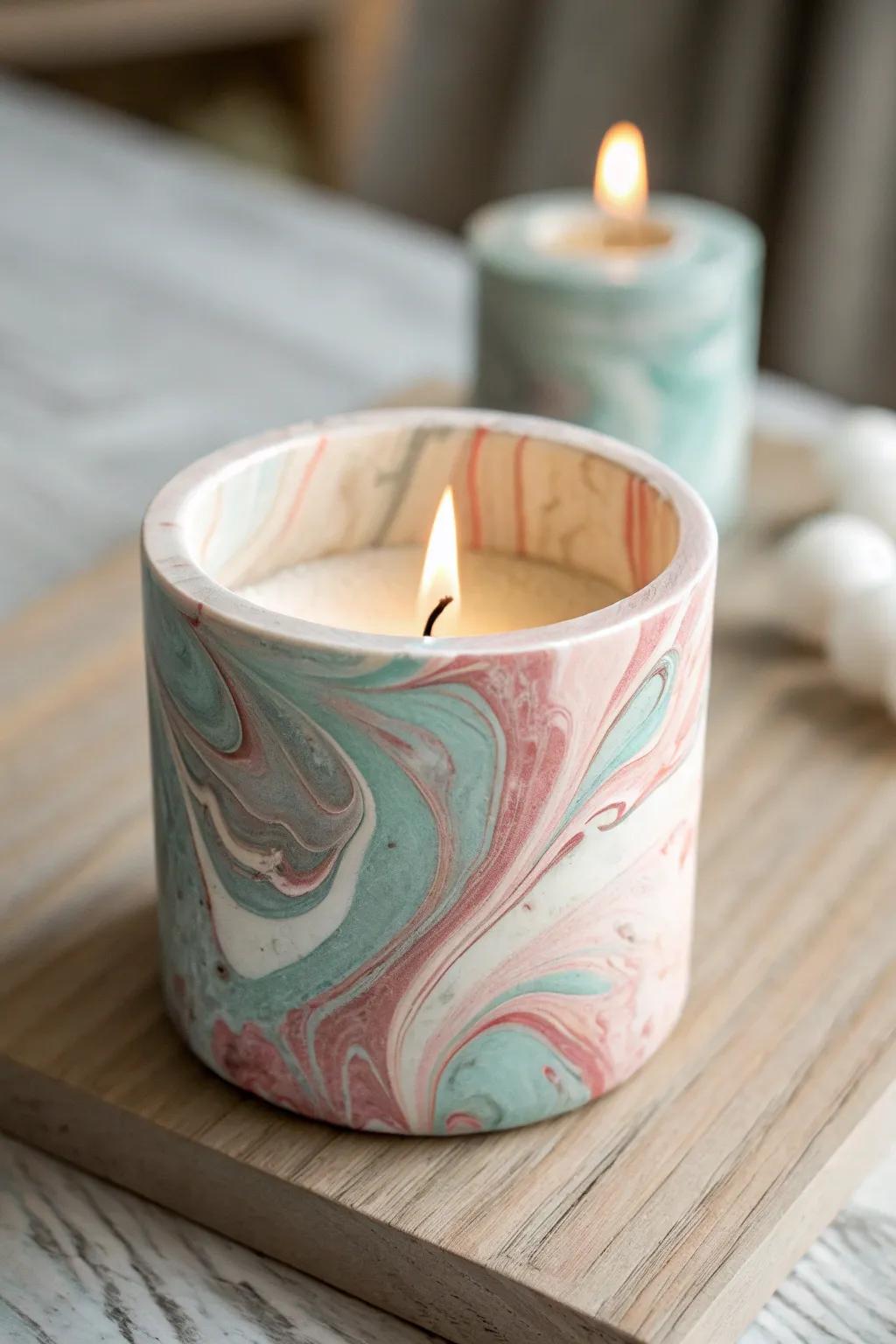 Illuminate your space with the artful elegance of marbled candle holders.