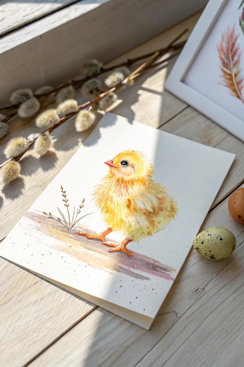 Delight in the cheerful charm of watercolor chicks – simple, elegant, and beautifully crafted for Easter joy.