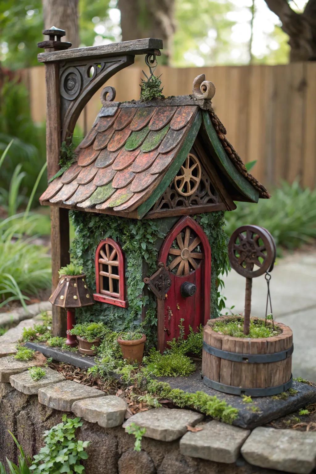 Transform your garden with this enchanting fairy house well pump cover, where craftsmanship meets whimsy.