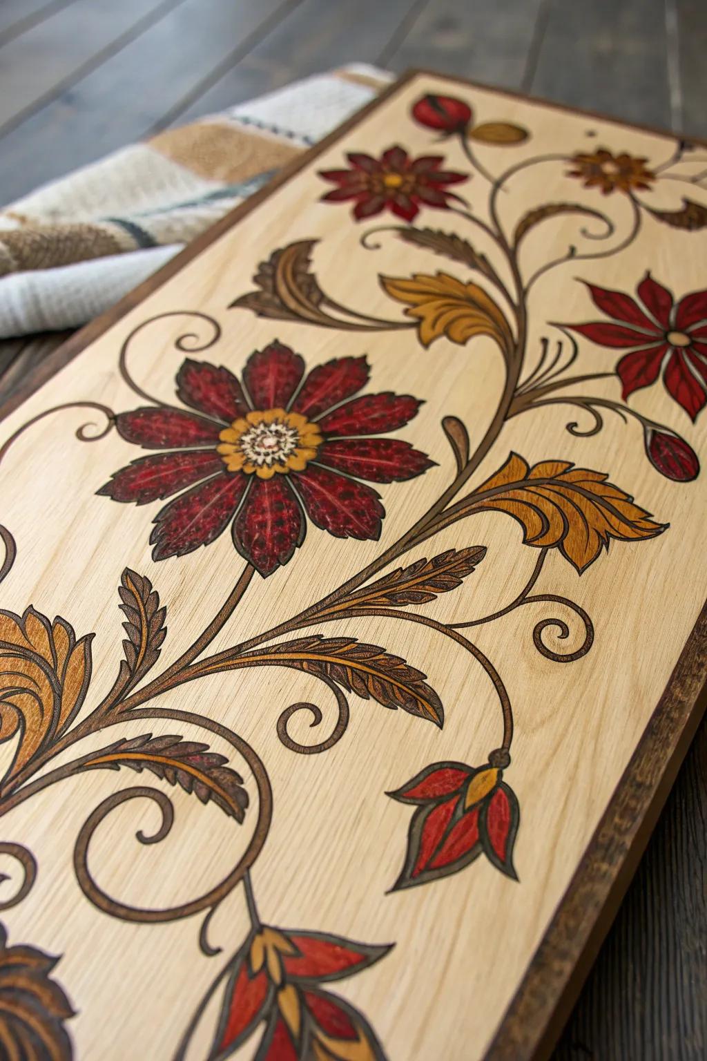 Master the art of nature with exquisite floral wood burning designs.