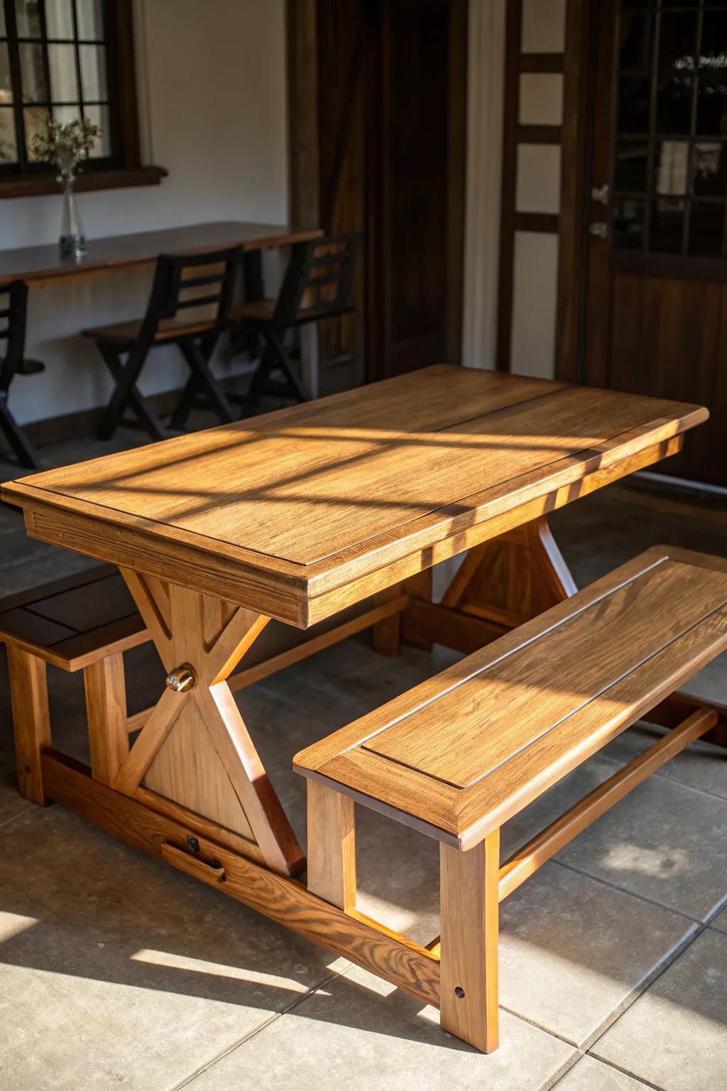 Transform your space with elegance and functionality: the perfect blend of a bench and table.