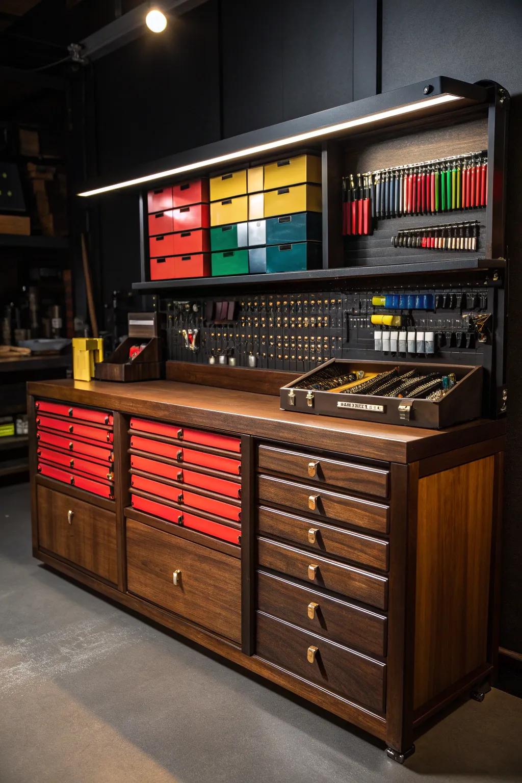 Transform your workspace into a haven of order with a masterfully crafted workbench.