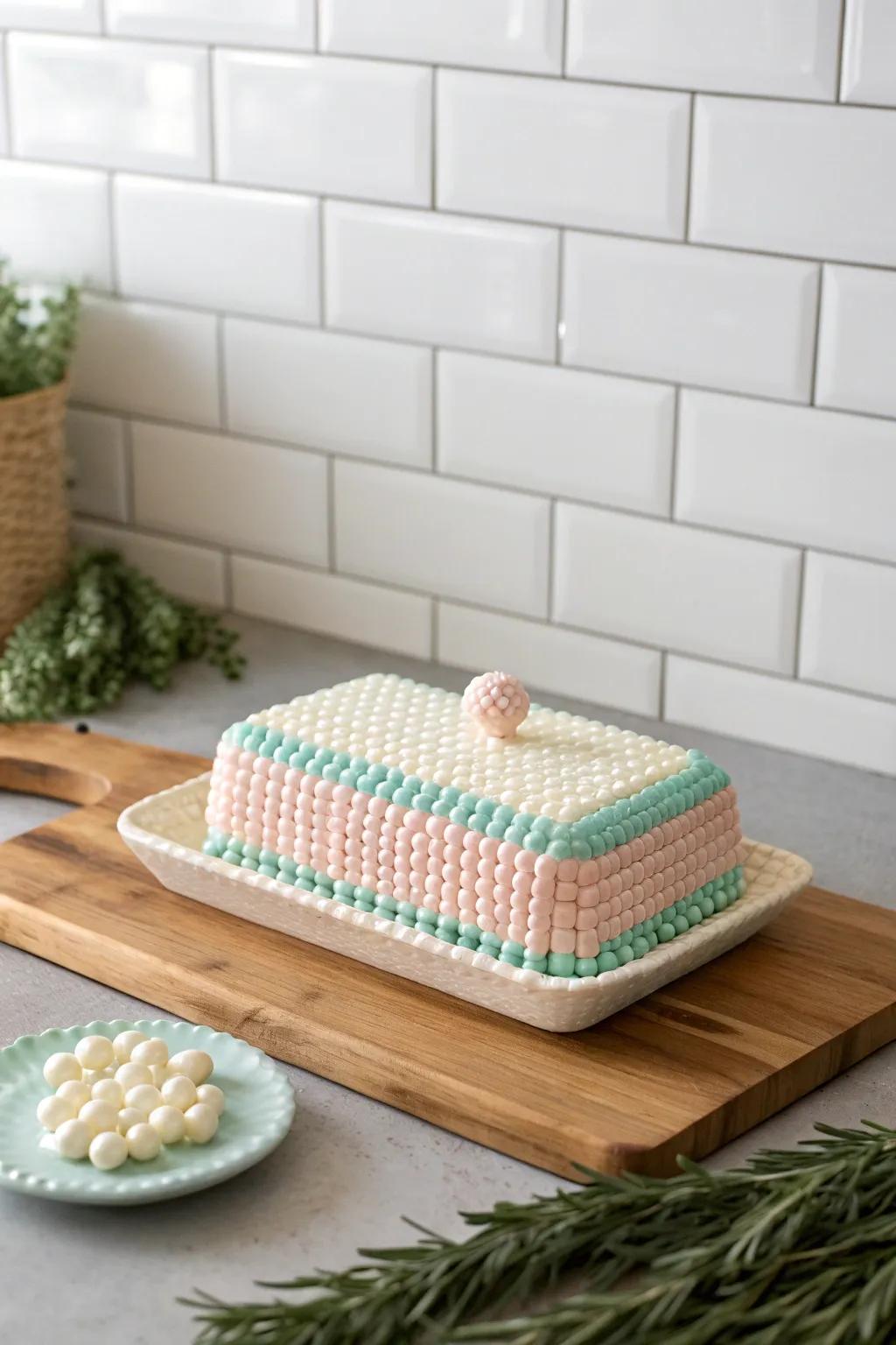 Add a playful touch to your kitchen with this charming 3D butter dish made from perler beads – where craftsmanship meets whimsical fun!